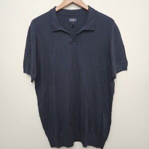 Good Man Navy Blue Cotton/Linen Blend Collared "Polo-Style" Sweater, Large